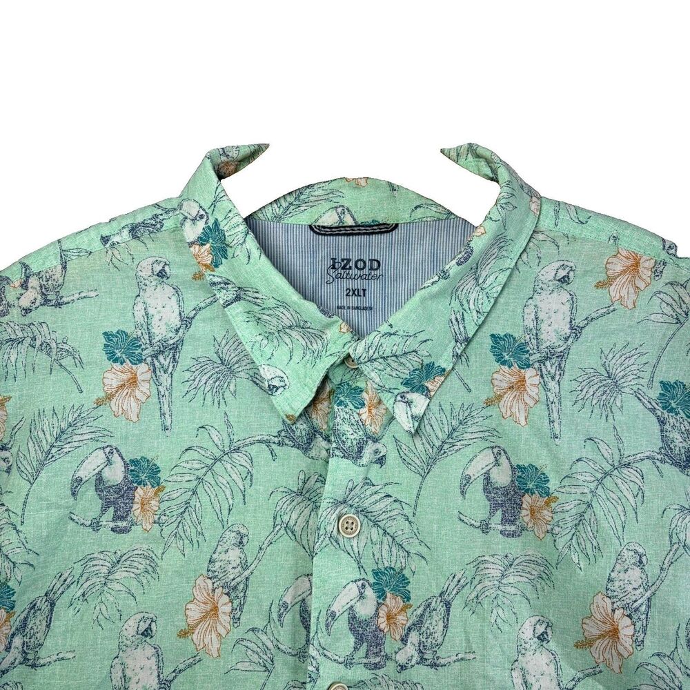 Izod Saltwater Hawaiian Shirt Mens 2XLT (Tall) Animal Print Parrots Beach Summer